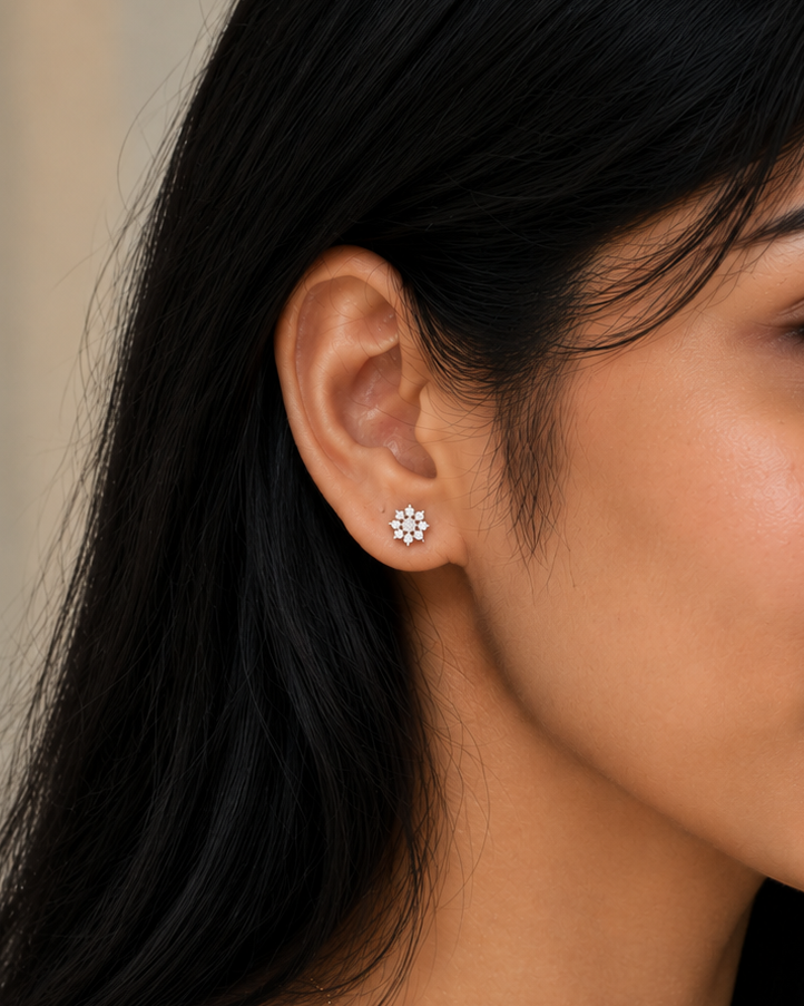 snowflake cluster stud earrings with brilliant white accents #color_silver