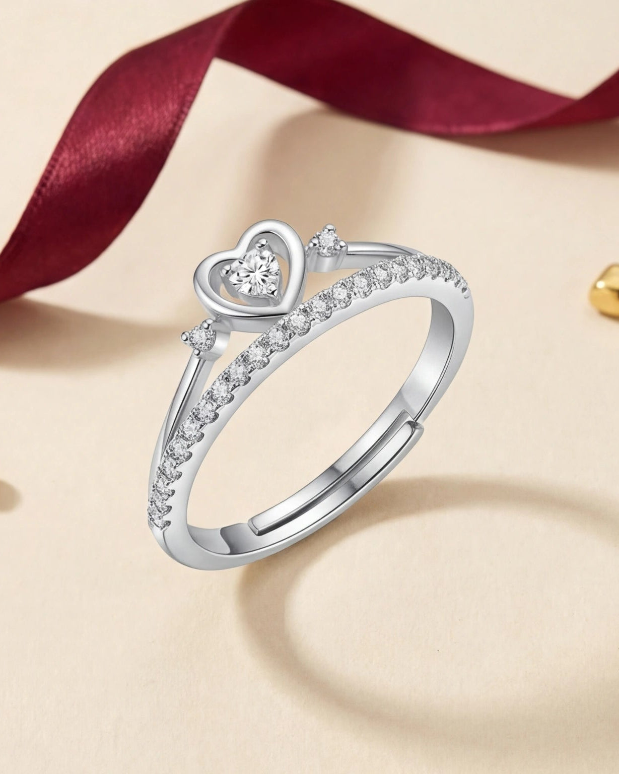 Heart CZ Ring for Women#color_silver