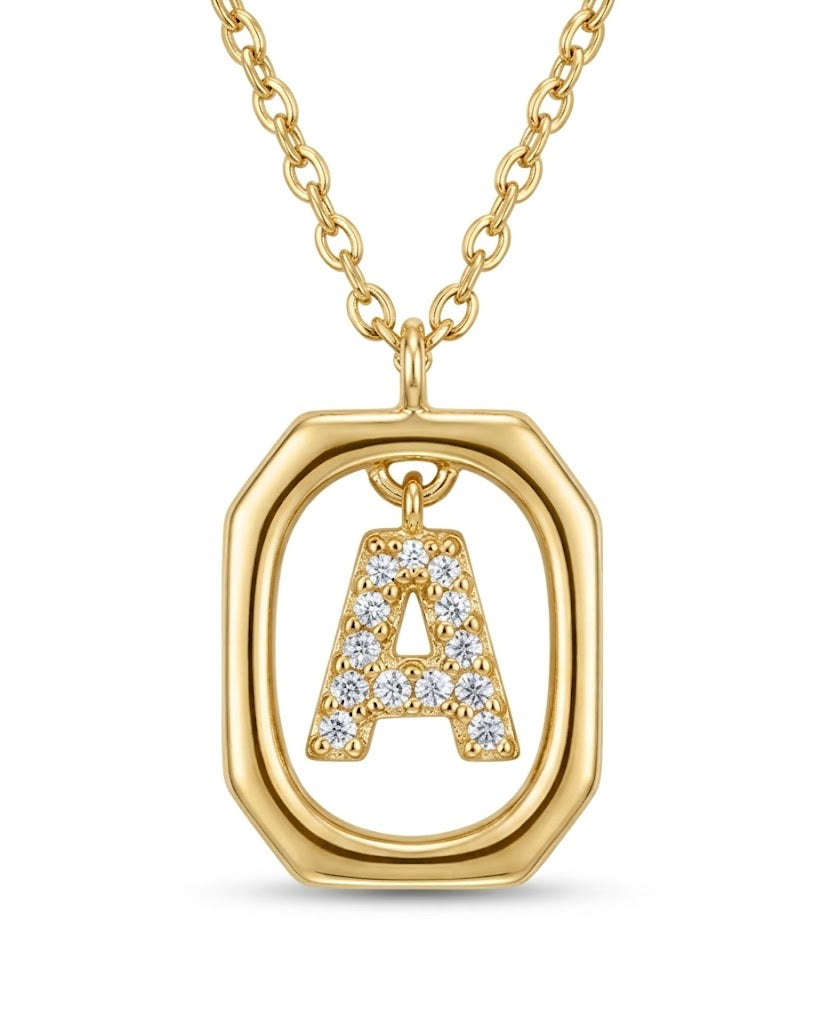 Gold necklace with a pendant featuring the letter 'A' on a white background #color_gold