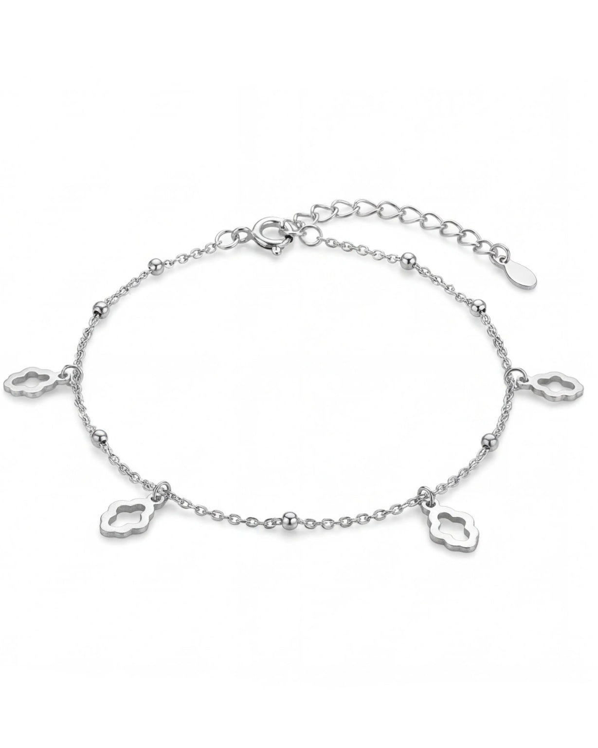 Silver Clover Charm Beaded Anklet for Women #color_silver
