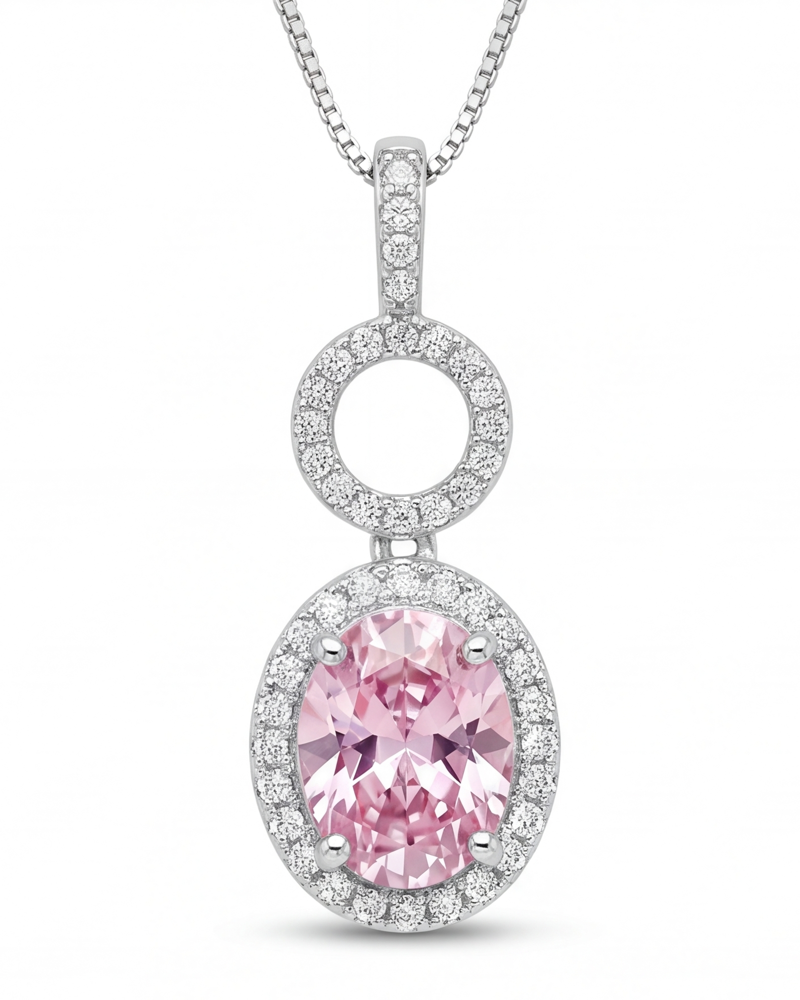 Kensington Rose Ice Oval Pendant Necklace #color_silver 
