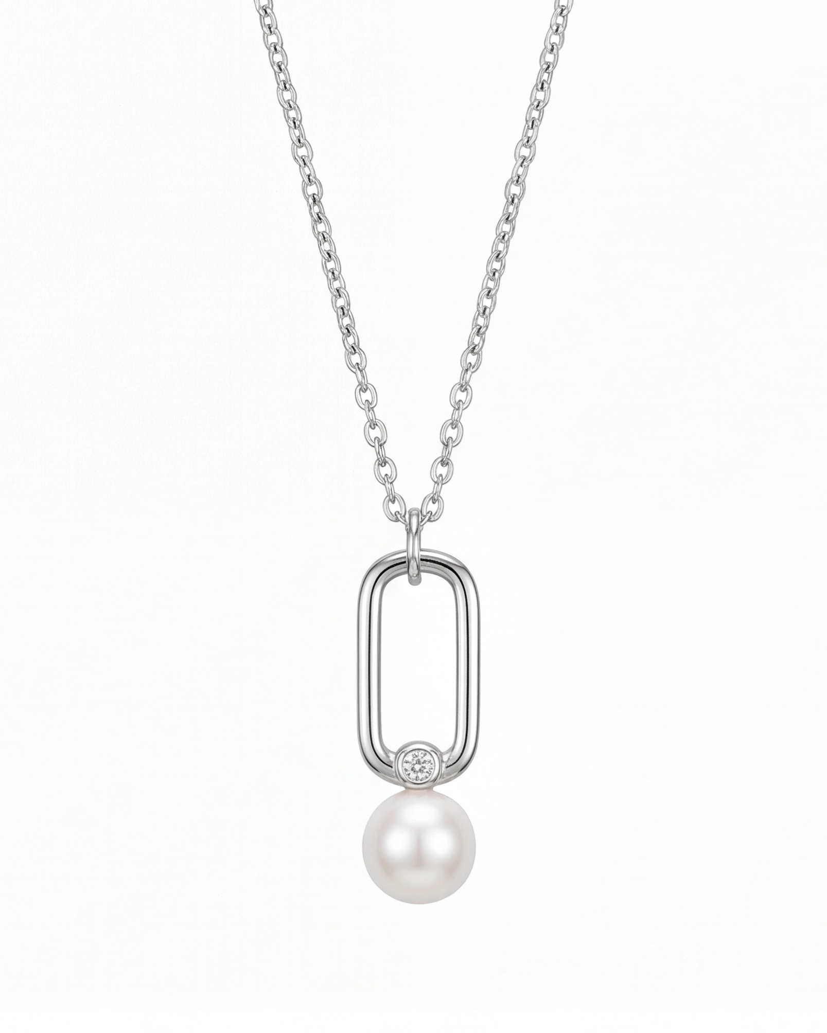 Dainty Link & Pearl Pendant Necklace #color_silver