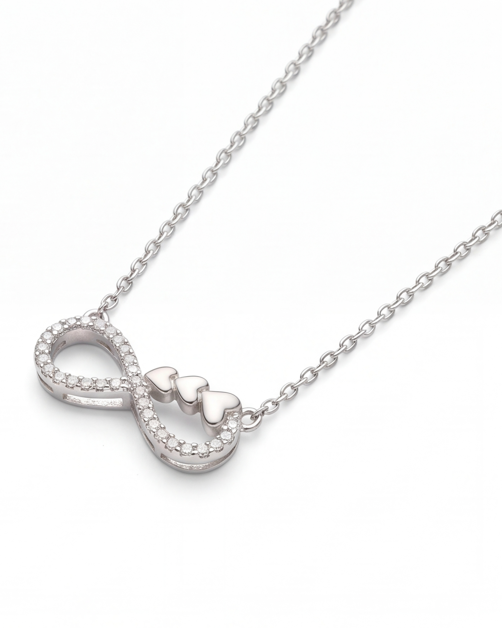 Sparkle Infinity & Heart Pendant Necklace #color_silver 
