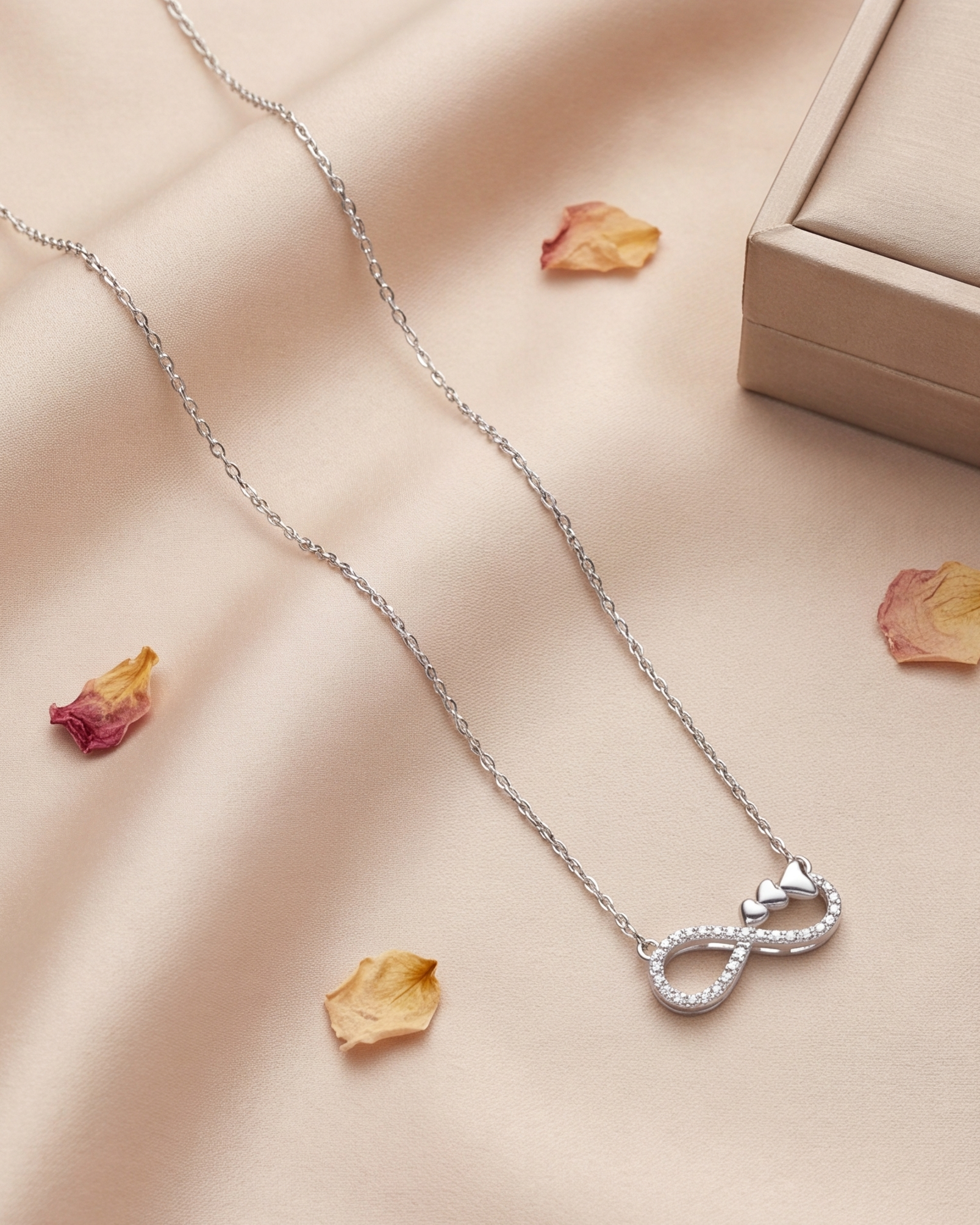 Sparkle Infinity & Heart Pendant Necklace #color_silver