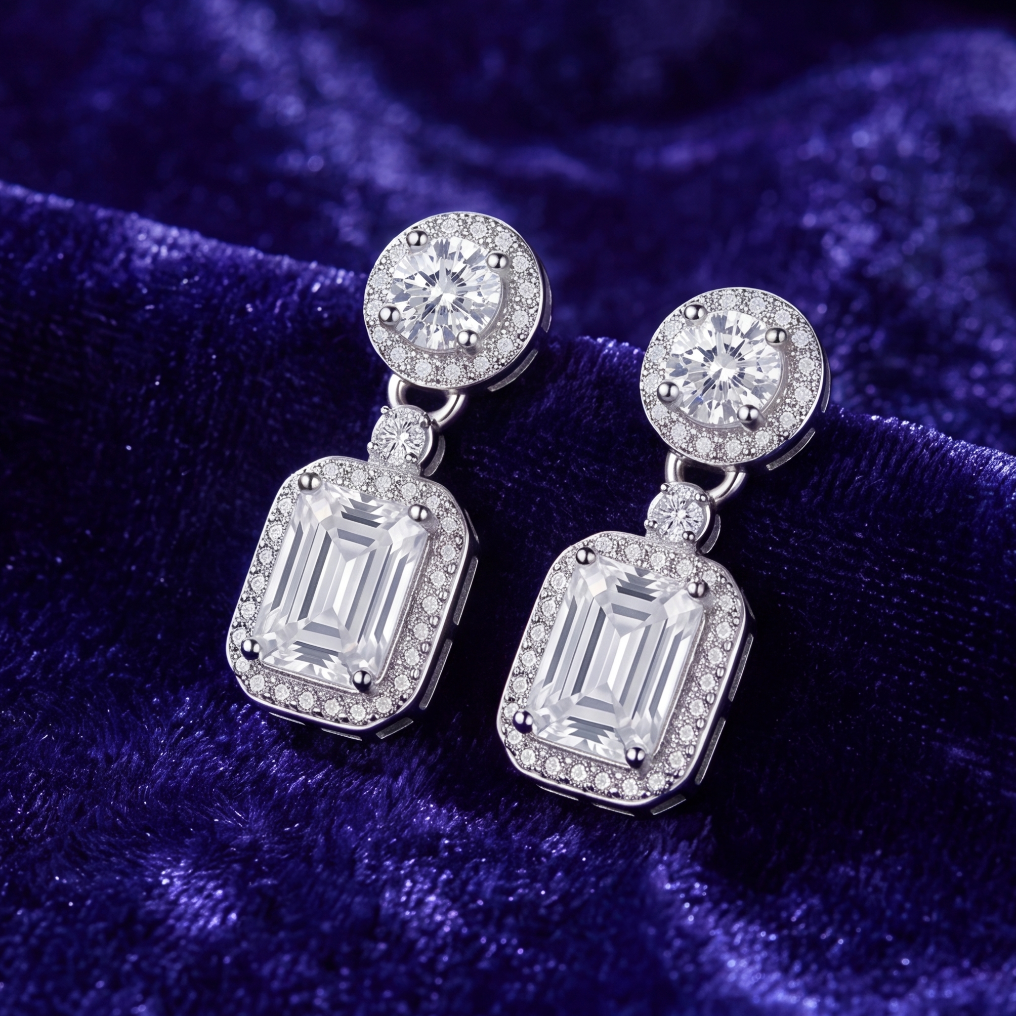 Elgin Crescent Halo Drop Earrings #color_silver 