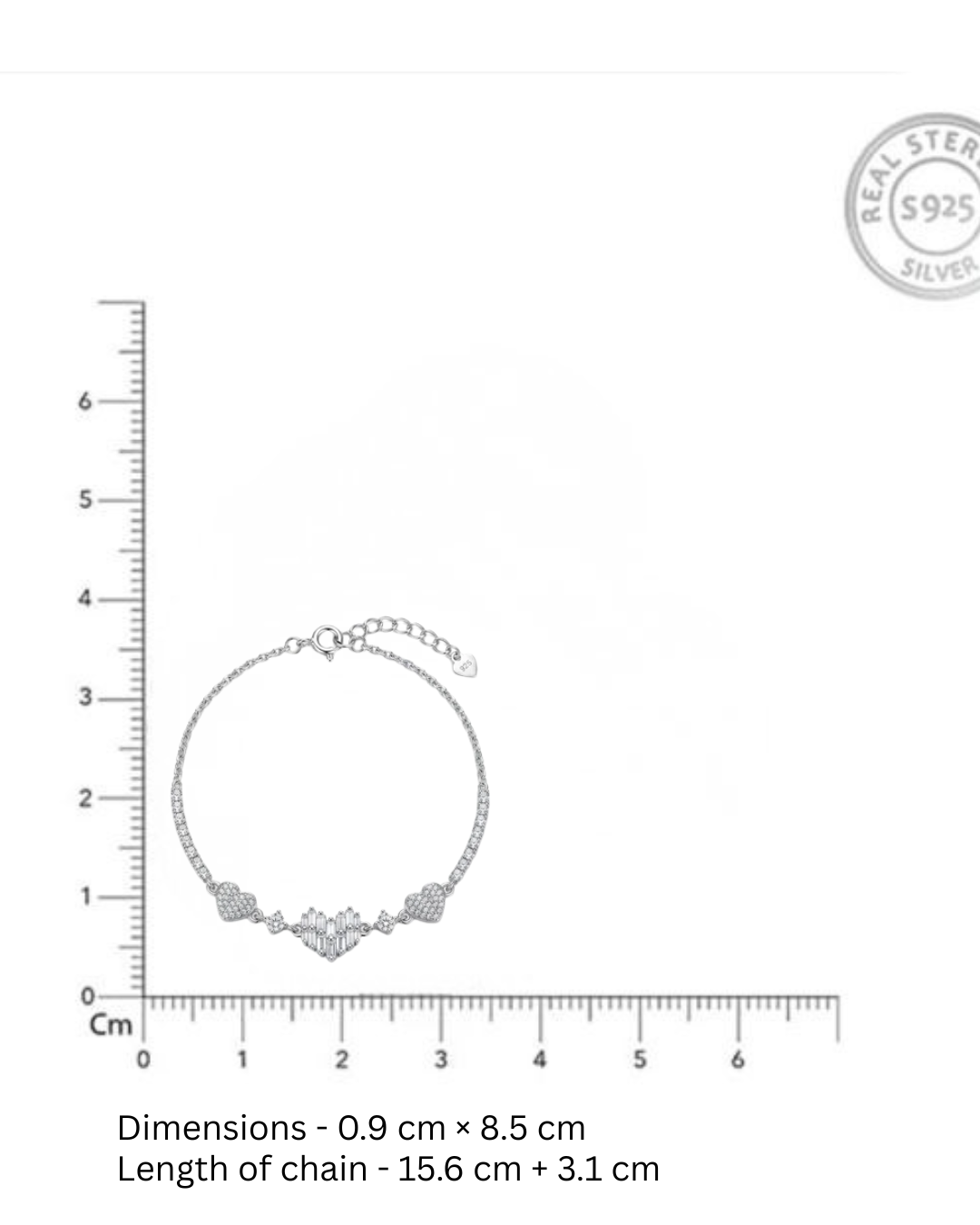Pavé Heart & Baguette Bracelet | 925 Sterling Silver Bracelet
