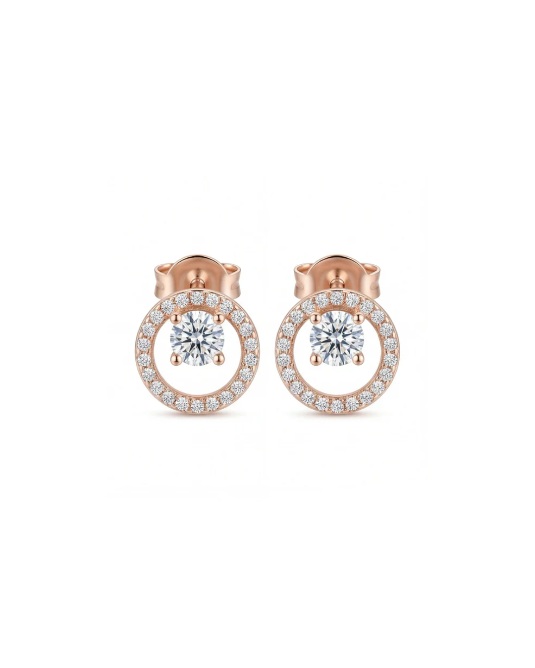CZ Halo Circle Stud Earrings for Women#color_rose gold