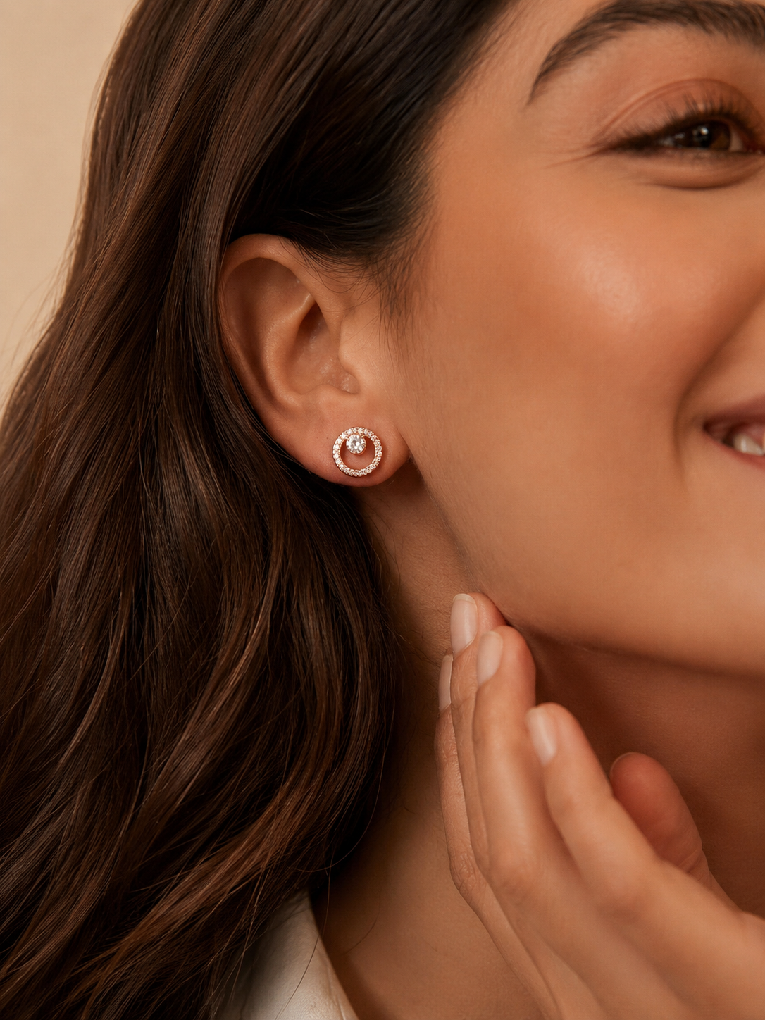 CZ Halo Circle Stud Earrings for Women#color_rose gold