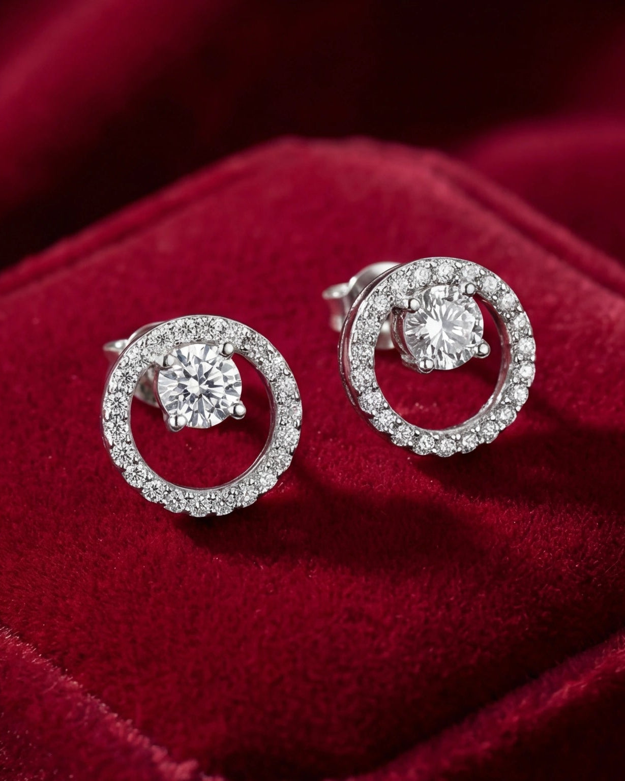 CZ Halo Circle Stud Earrings for Women#color_silver
