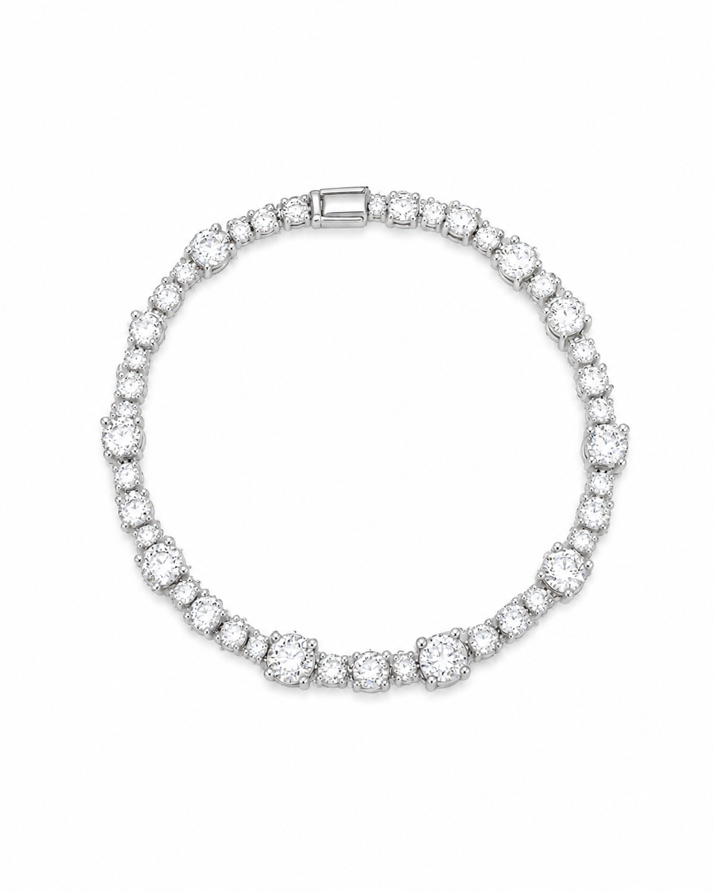 925 Sterling Silver alternating round tennis bracelet with secure box clasp
