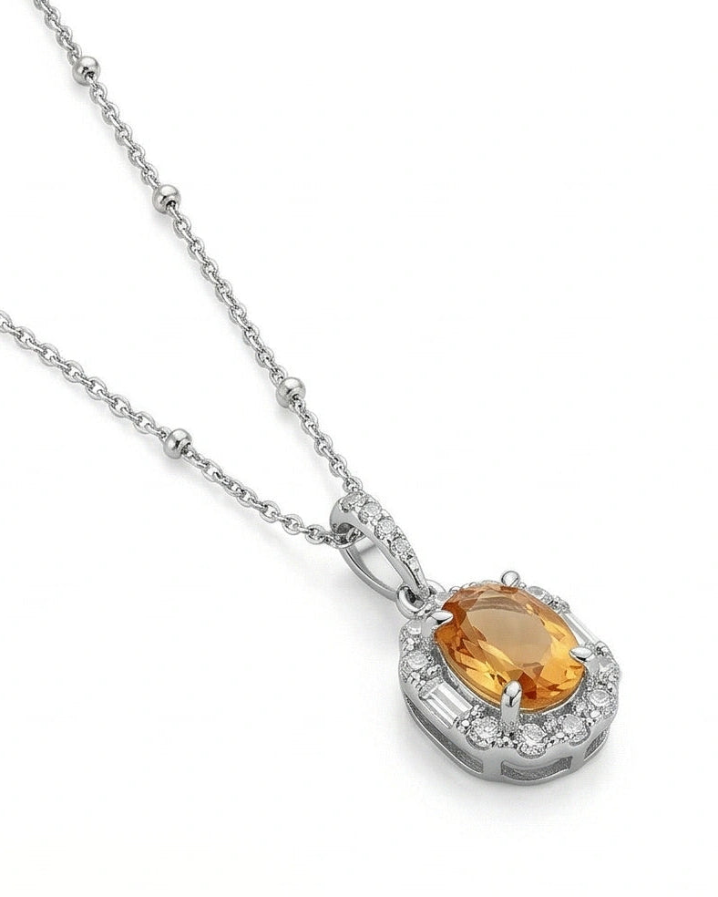 Oval CZ Gold Pendant Necklace for Women#color_silver