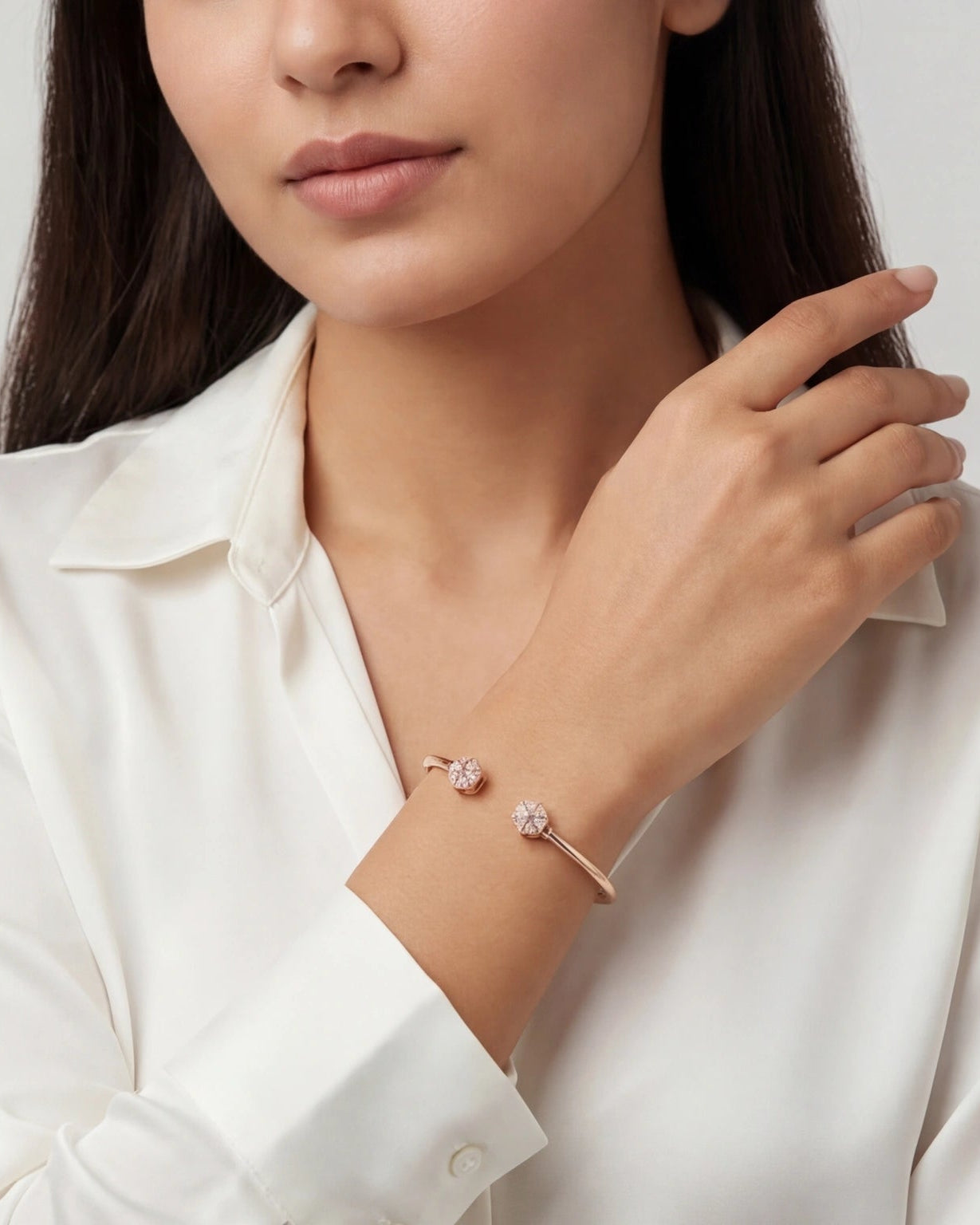 Hexagon CZ Bracelet for Women#color_rose gold