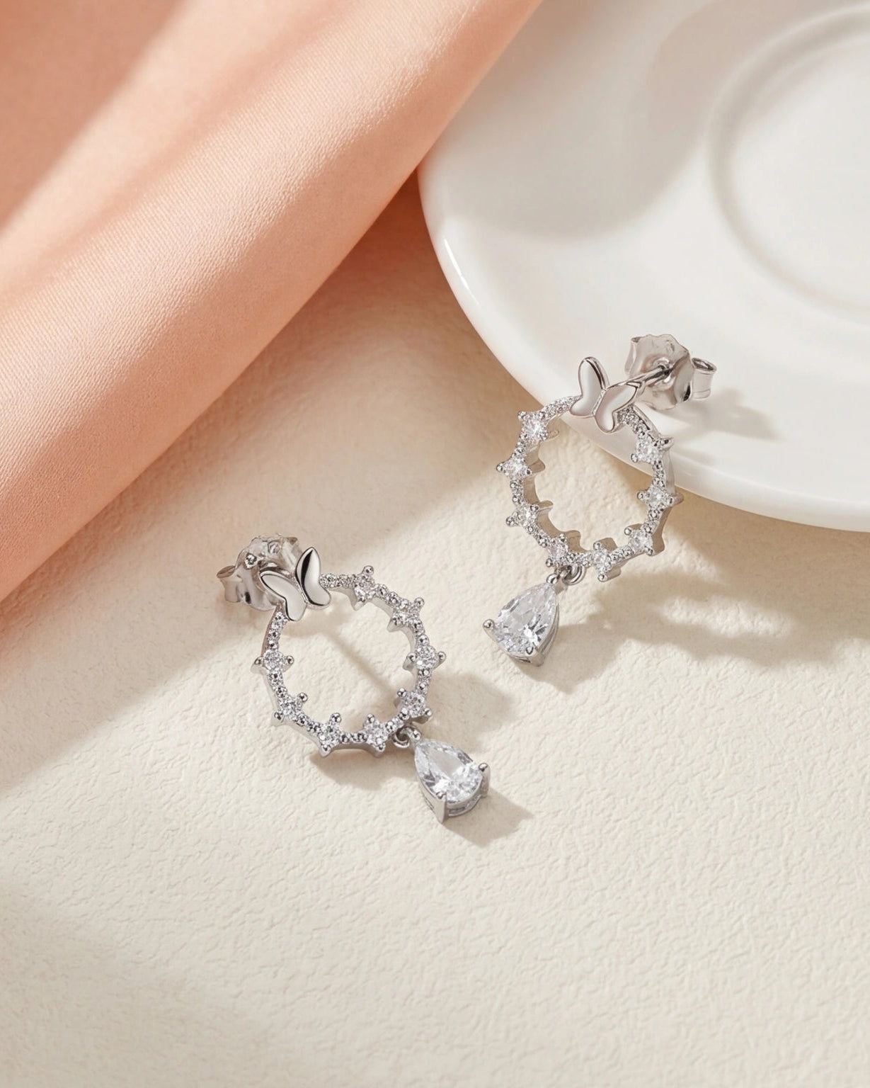 Elegant Ayla Butterfly Heart Drop Earrings#color_silver