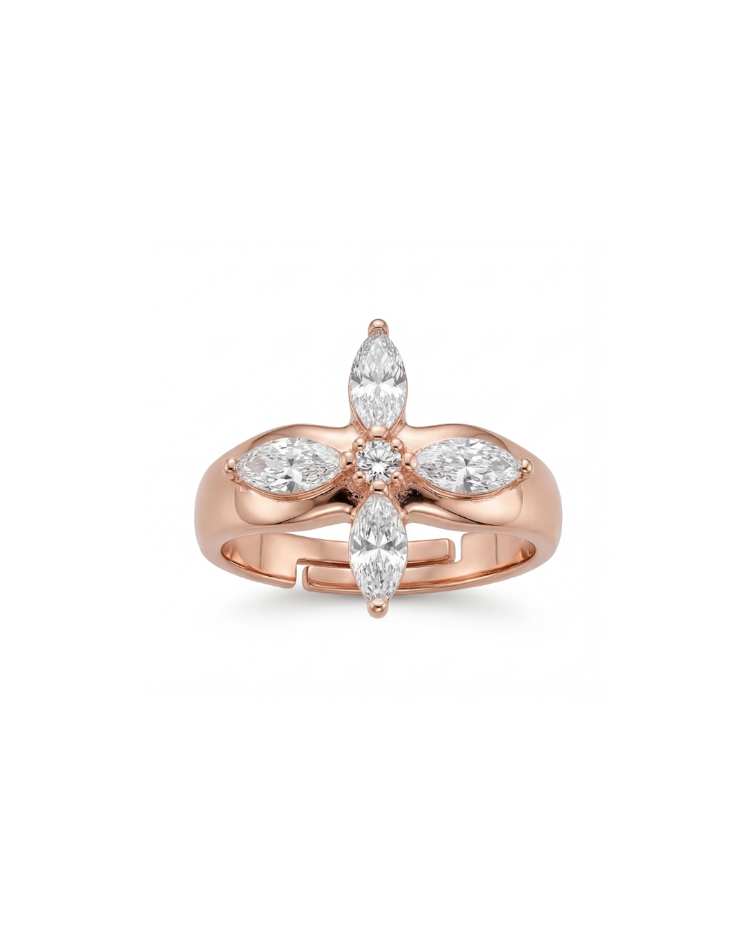 Marquise CZ Flower Adjustable Ring for Women #color_rose gold