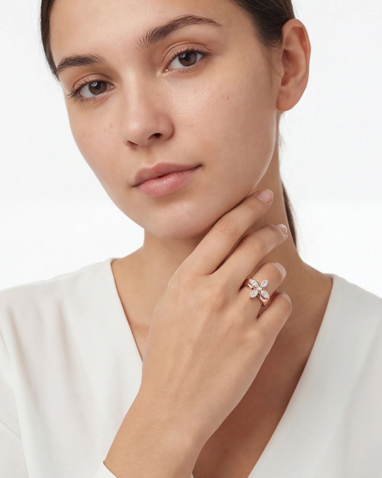 Marquise CZ Flower Adjustable Ring for Women #color_rose gold