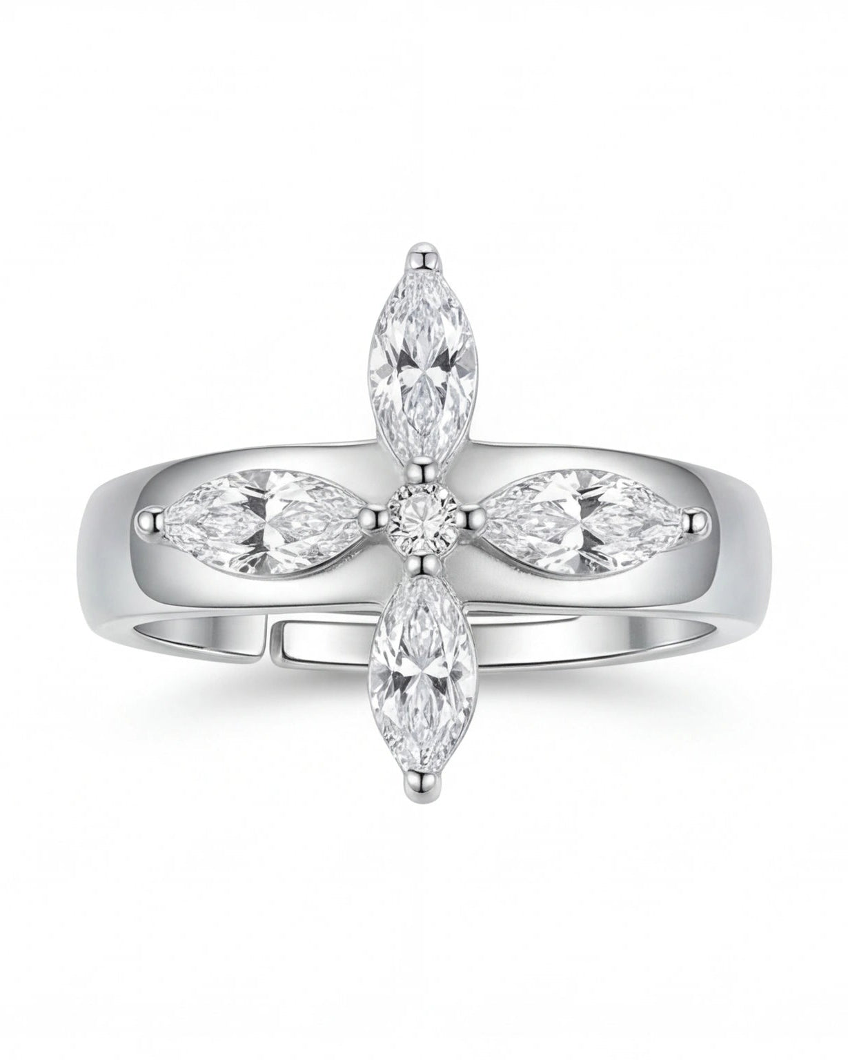 Marquise CZ Flower Adjustable Ring for Women #color_silver