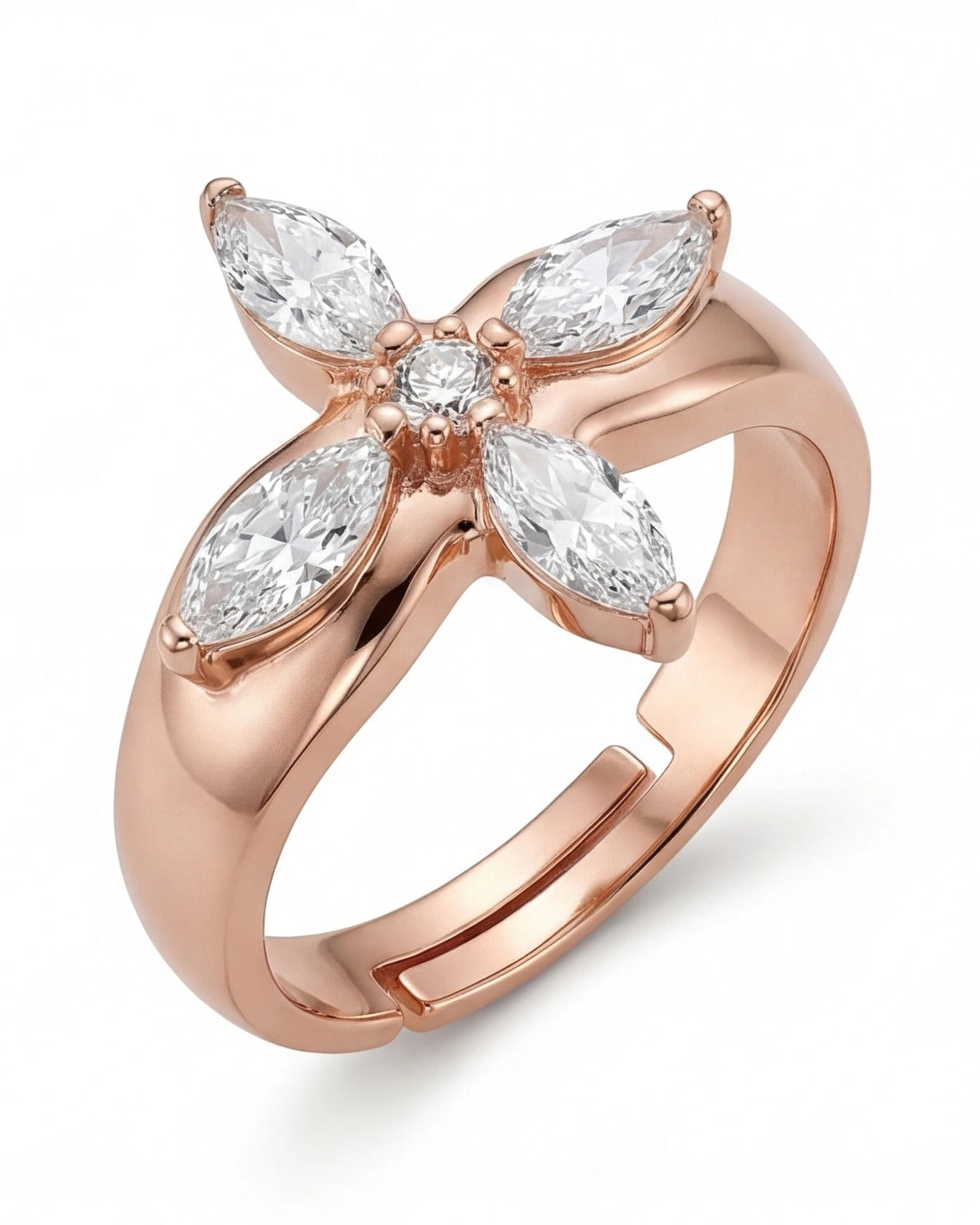 Marquise CZ Flower Adjustable Ring for Women #color_rose gold