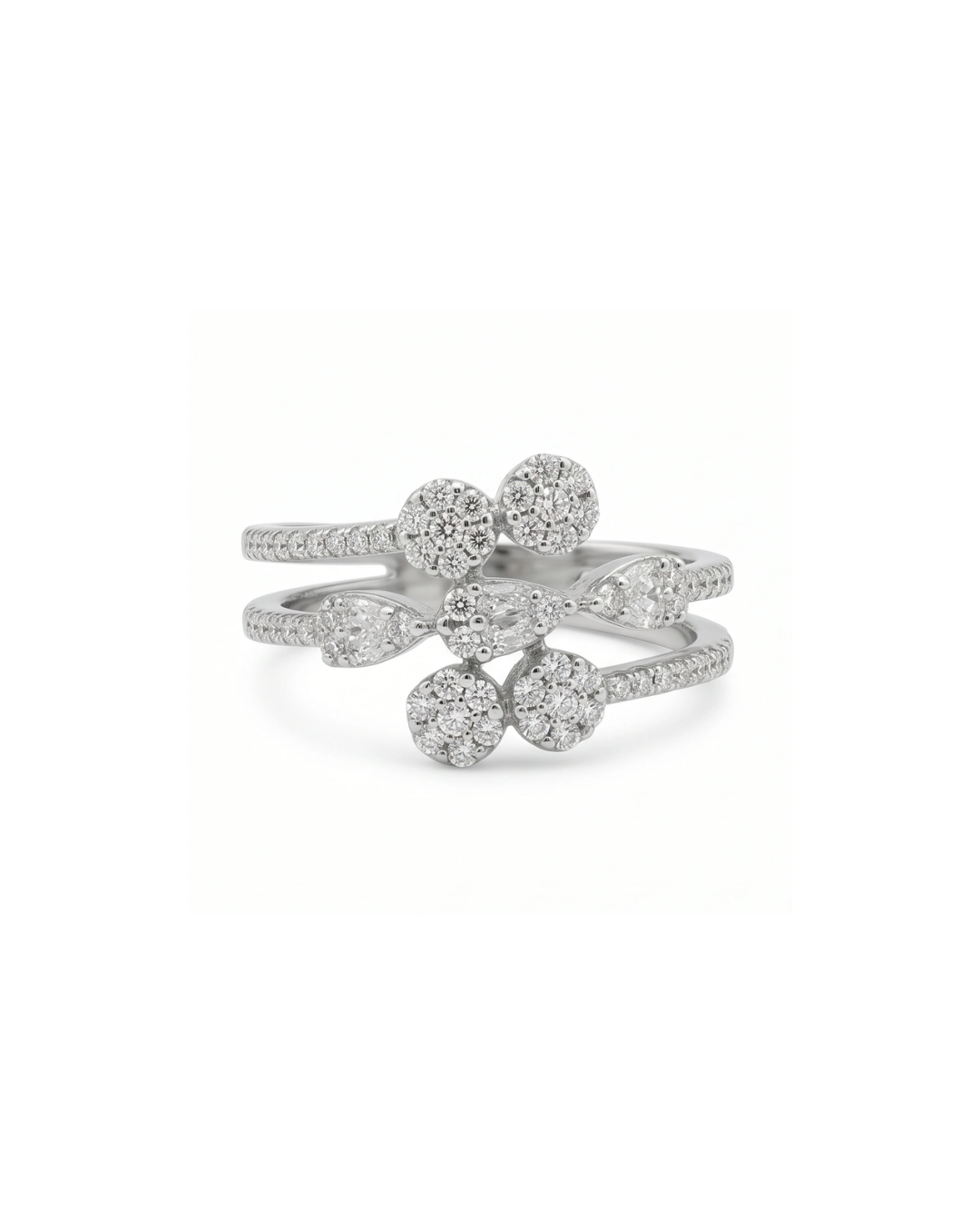 Triple Band Floral CZ Statement Ring for Women #color_silver