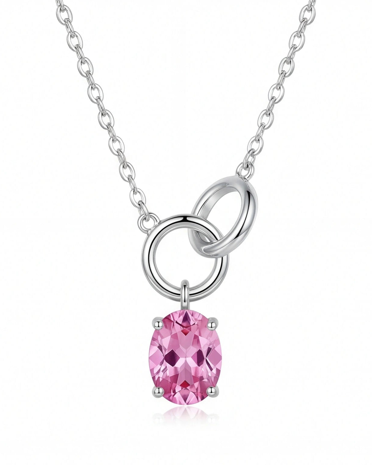 Pink CZ Link Necklace for Women#color_silver