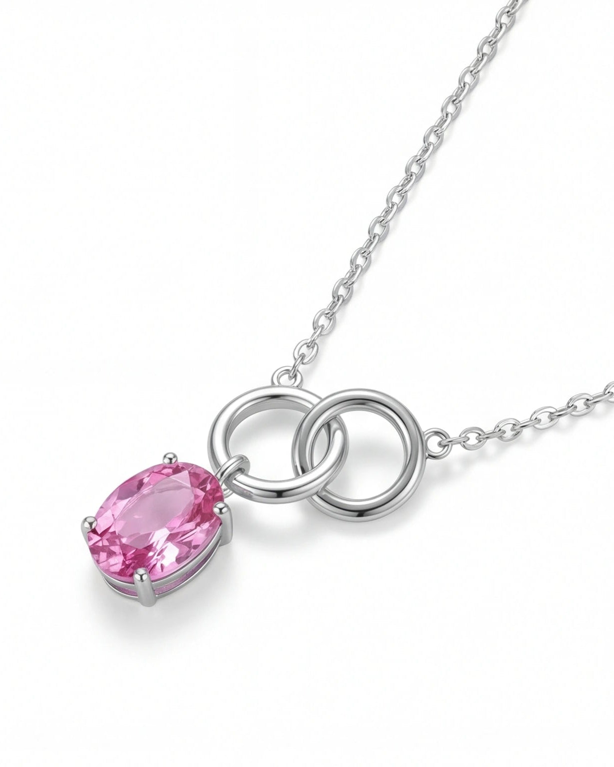 Pink CZ Link Necklace for Women#color_silver
