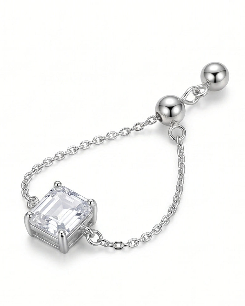 Square CZ Knot Adjustable Chain Ring for Women #color_silver
