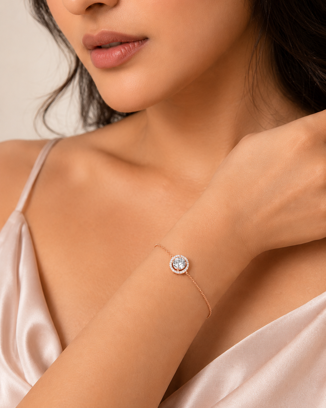 Halo Solitaire Bracelet #color_rose gold