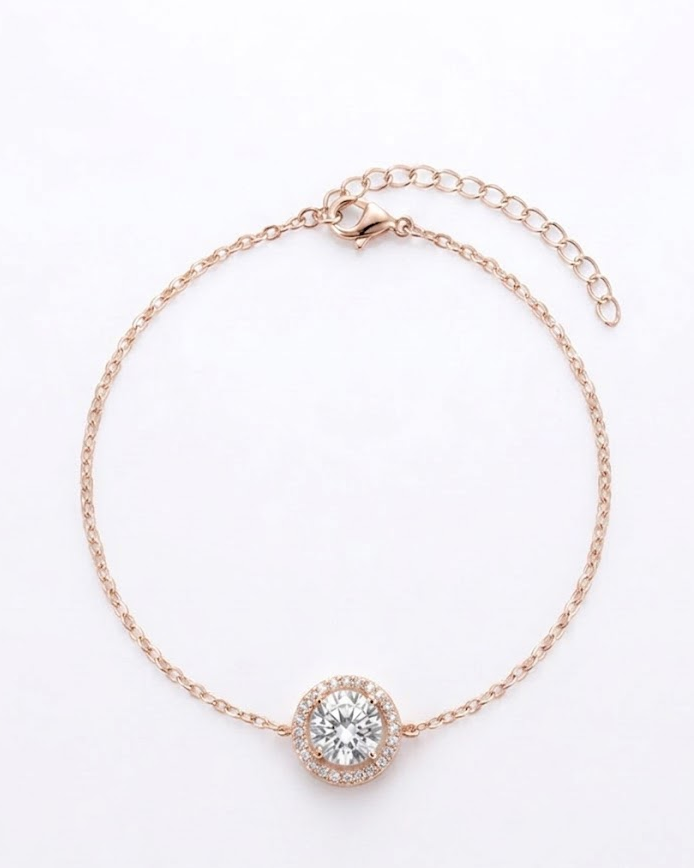 Halo Solitaire Bracelet #color_rose gold