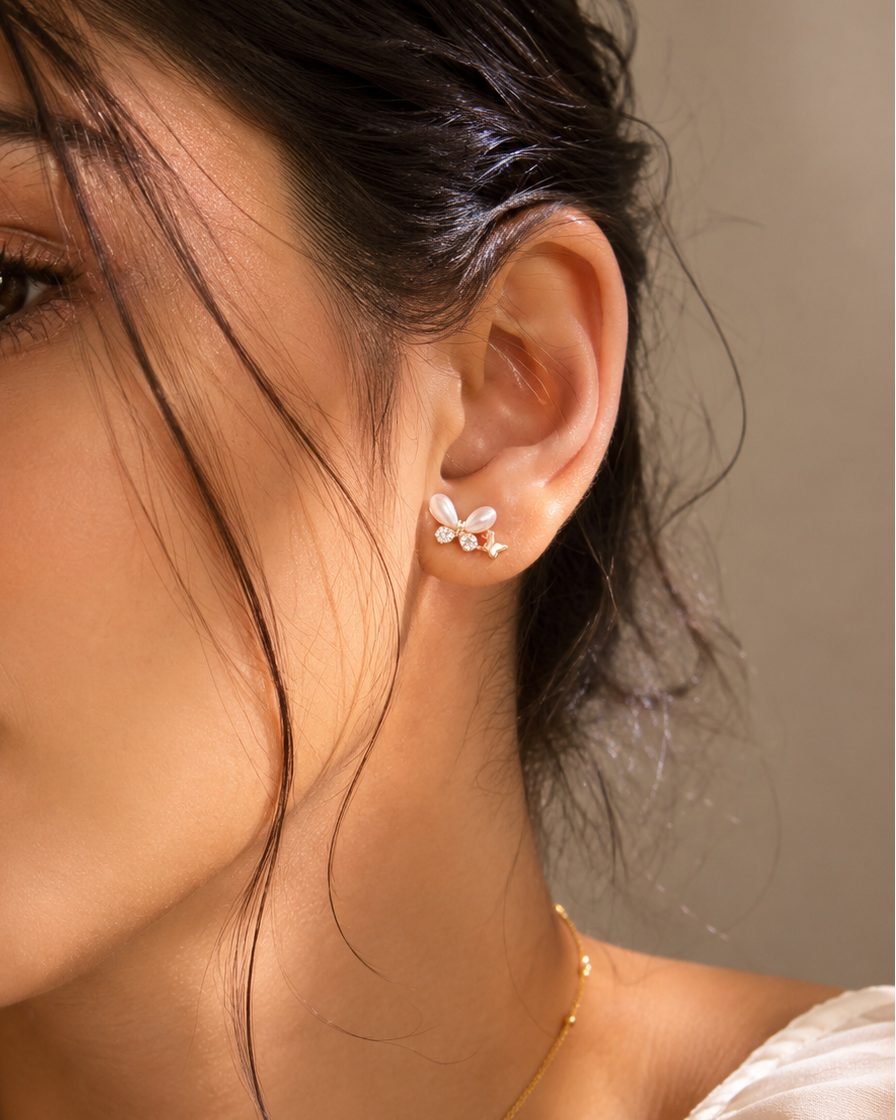 Butterfly 925 Silver Stud Earrings #color_rose gold 