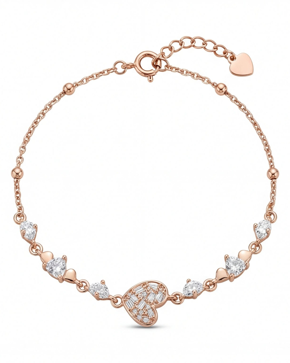 CZ Heart Bracelet for Women#color_rose gold