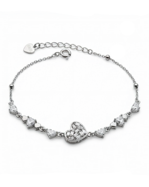 CZ Heart Bracelet for Women#color_silver