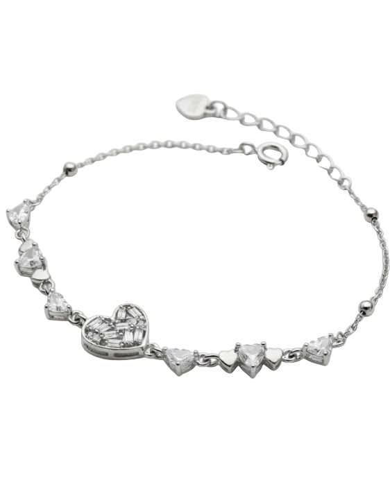 CZ Heart Bracelet for Women#color_silver
