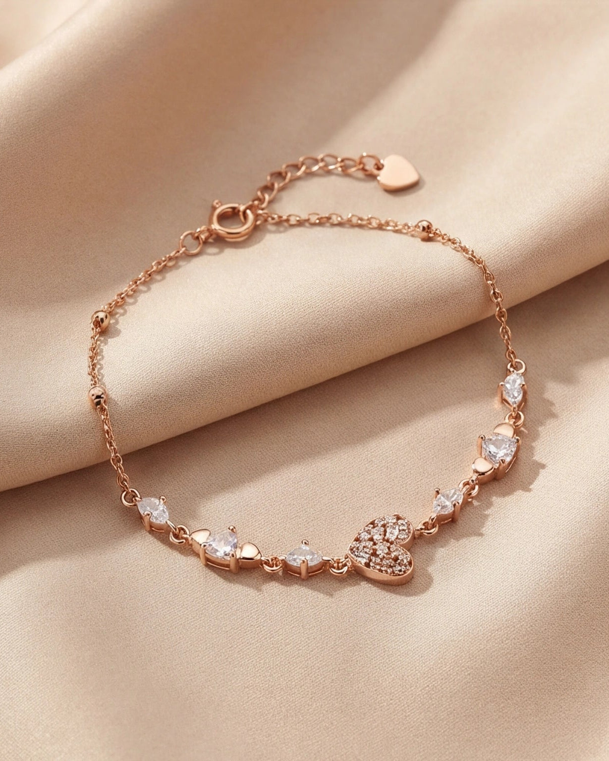 CZ Heart Bracelet for Women#color_rose gold