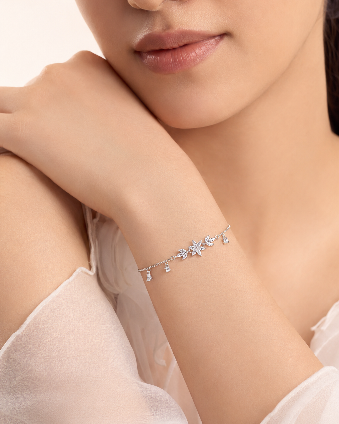 925 Silver Floral Charm Bracelet #color_silver