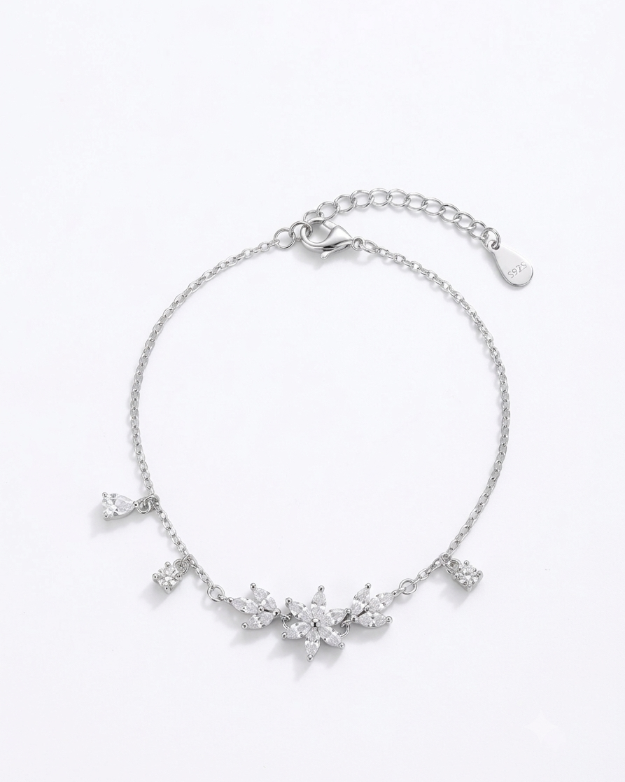 925 Silver Floral Charm Bracelet #color_silver