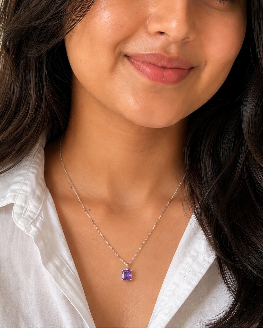 Princess cut purple necklace