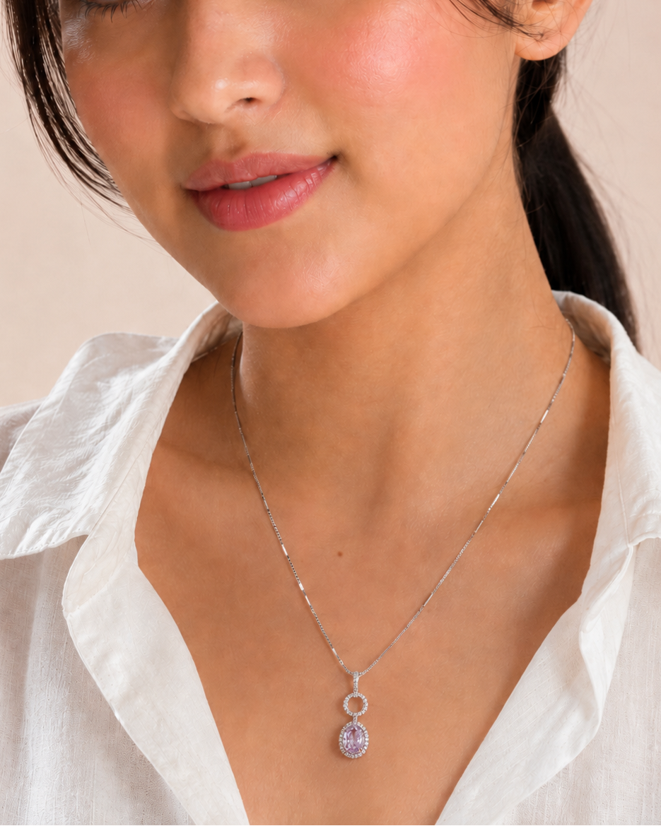 Kensington Rose Ice Oval Pendant Necklace #color_silver 