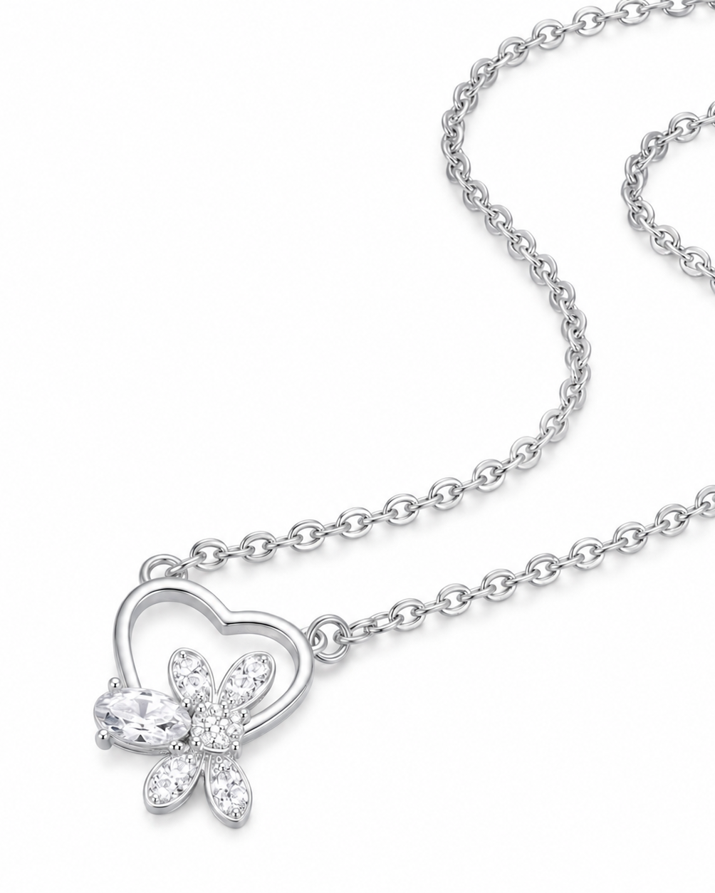 Belgravia Heart & Butterfly Pendant Necklace #color_silver 