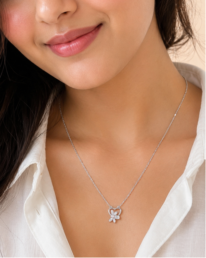 Belgravia Heart & Butterfly Pendant Necklace #color_silver 