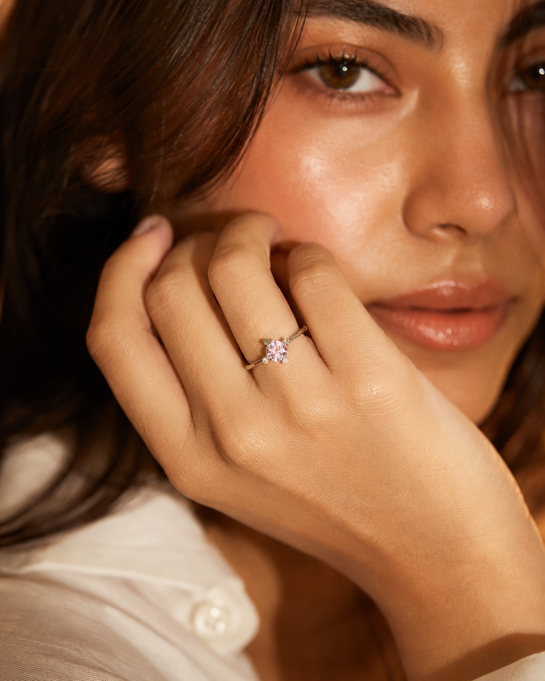Rosalie Pink CZ Adjustable Ring #color_silver