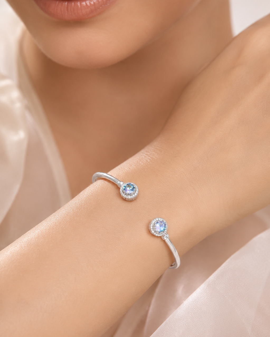 Aurora Halo Crystal Cuff Bracelet #color_silver