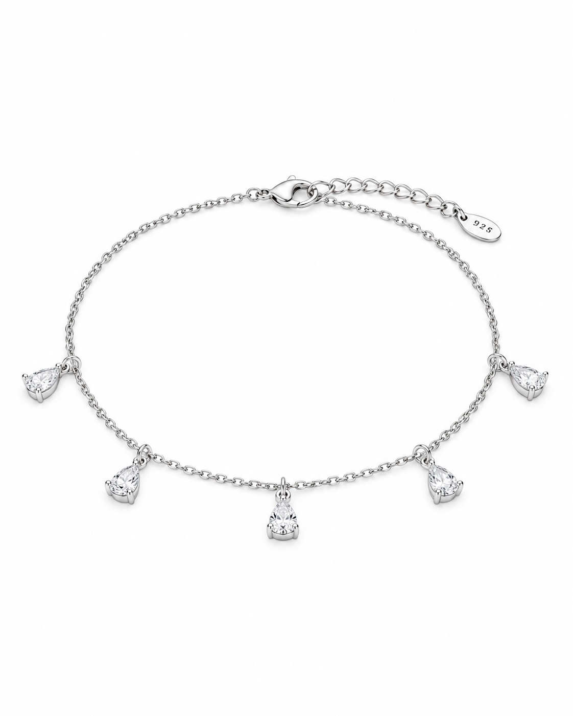 Teardrop charm bracelet with pear-shaped white accents