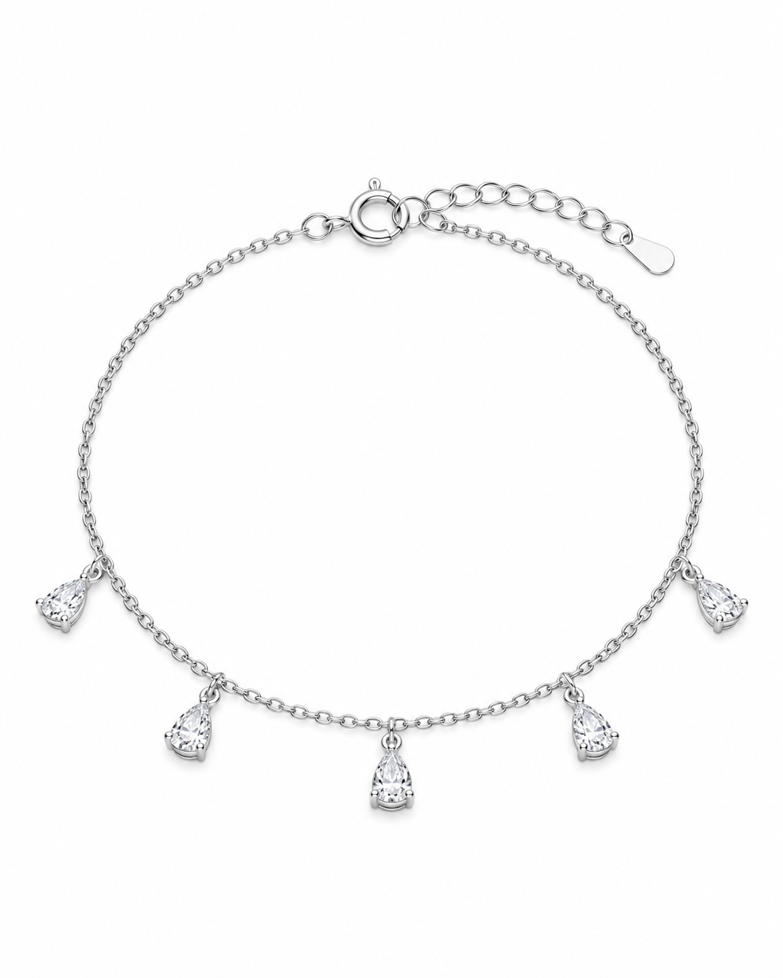 Teardrop charm bracelet with pear-shaped white accents