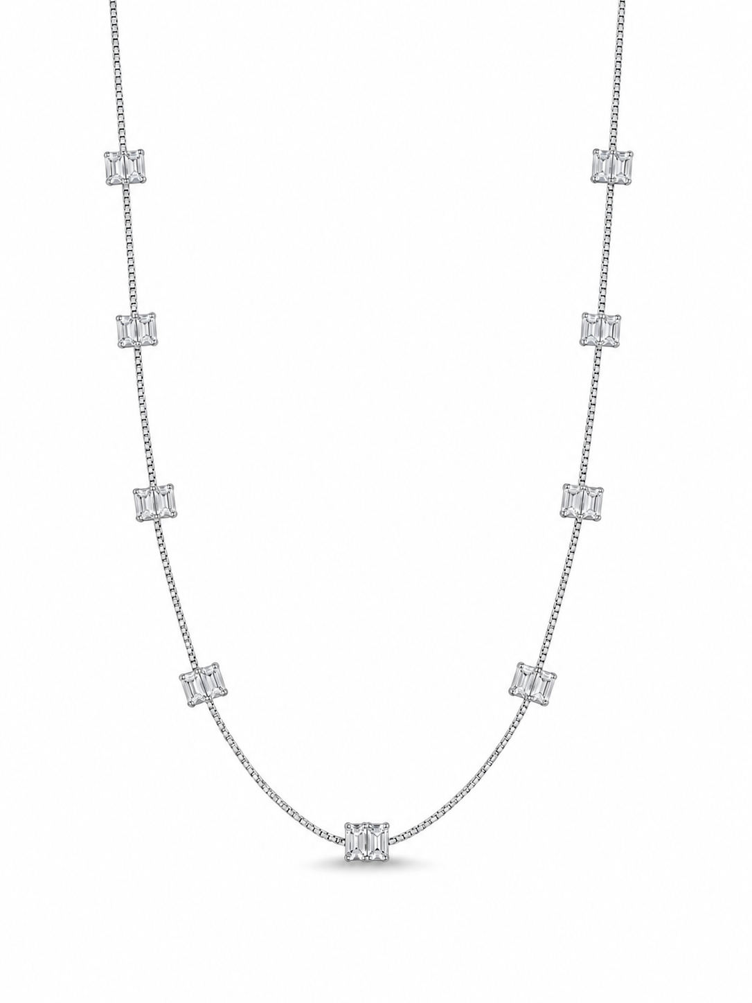 925 silver necklace with baguette-cut white stone accents