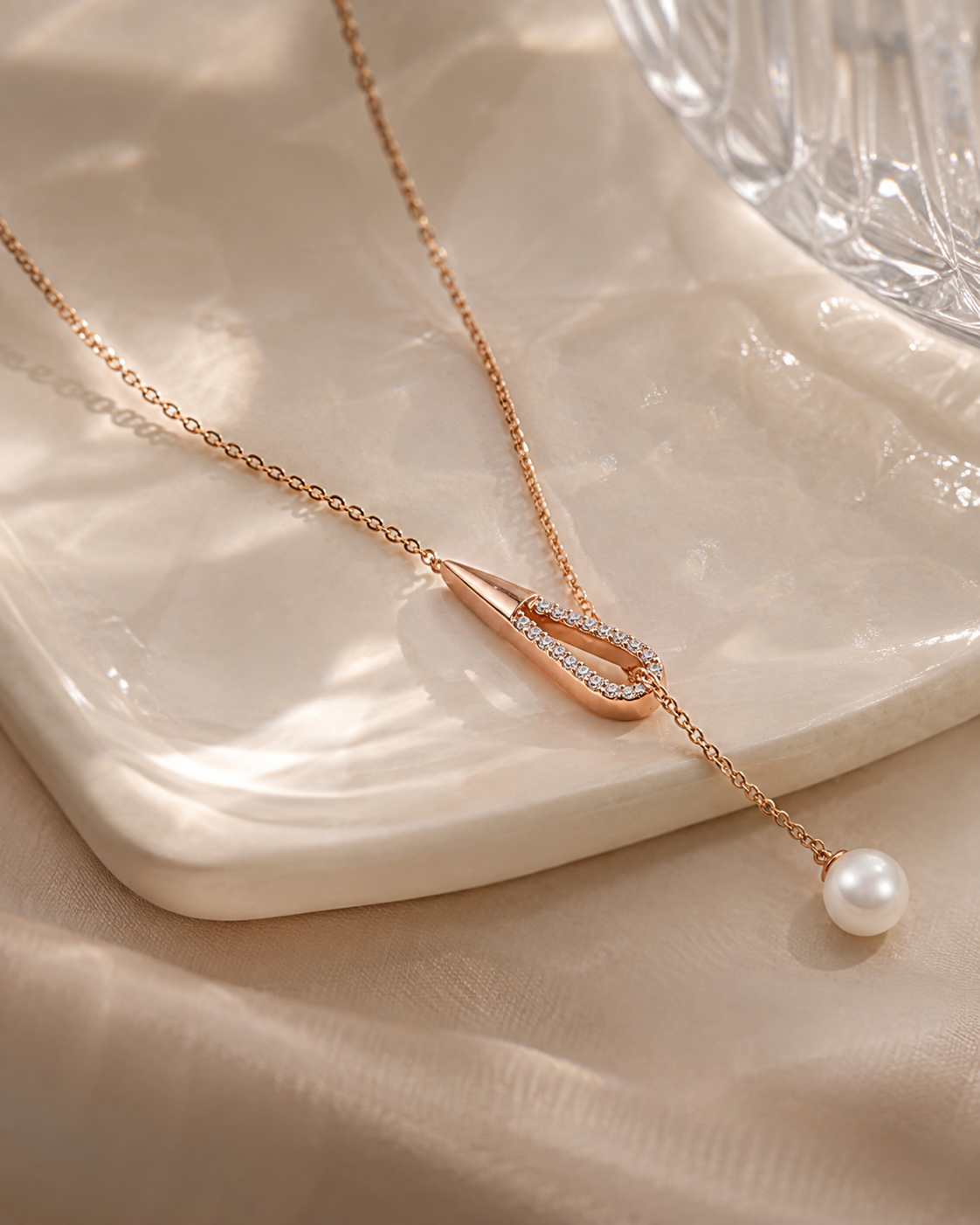 Teardrop Pearl Drop Necklace for Women #color_rose gold