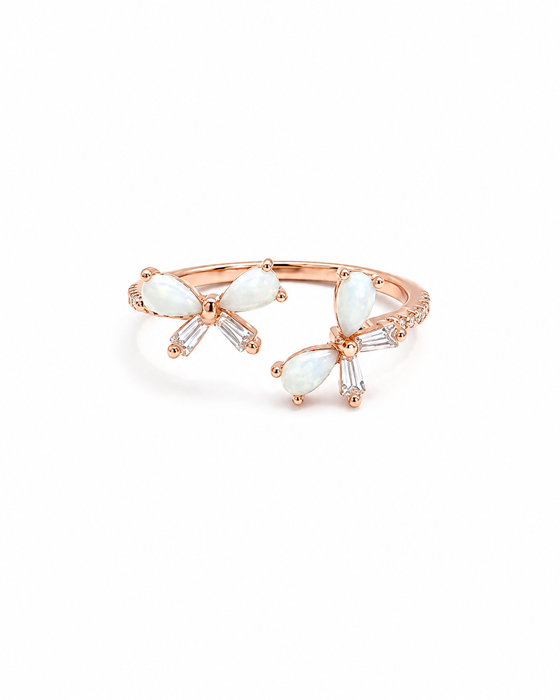 925 Silver Butterfly Pearl Adjustable Ring #color_rose gold