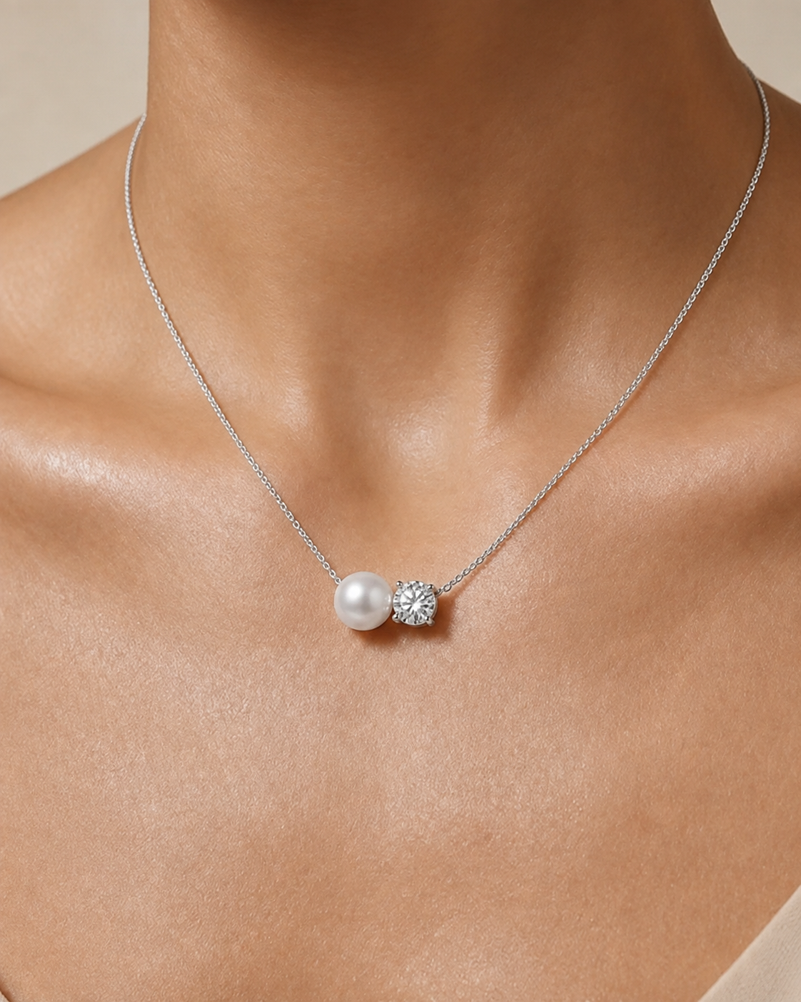  Pearl Stone Necklace#color_silver