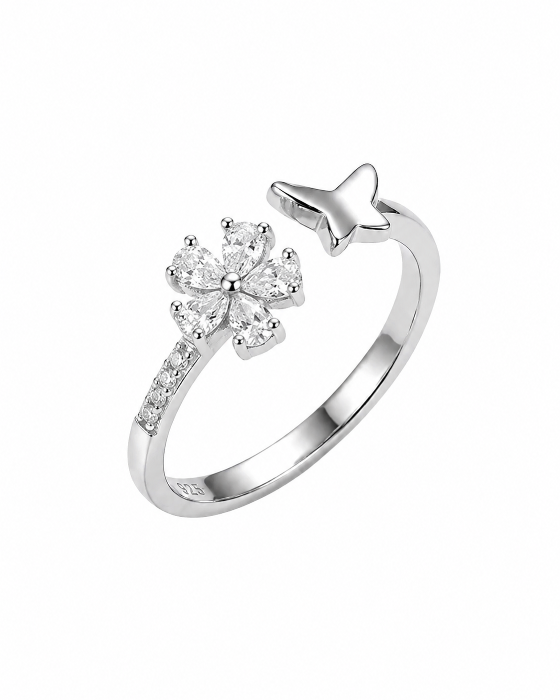 925 Sterling Silver Flower Ring#color_silver