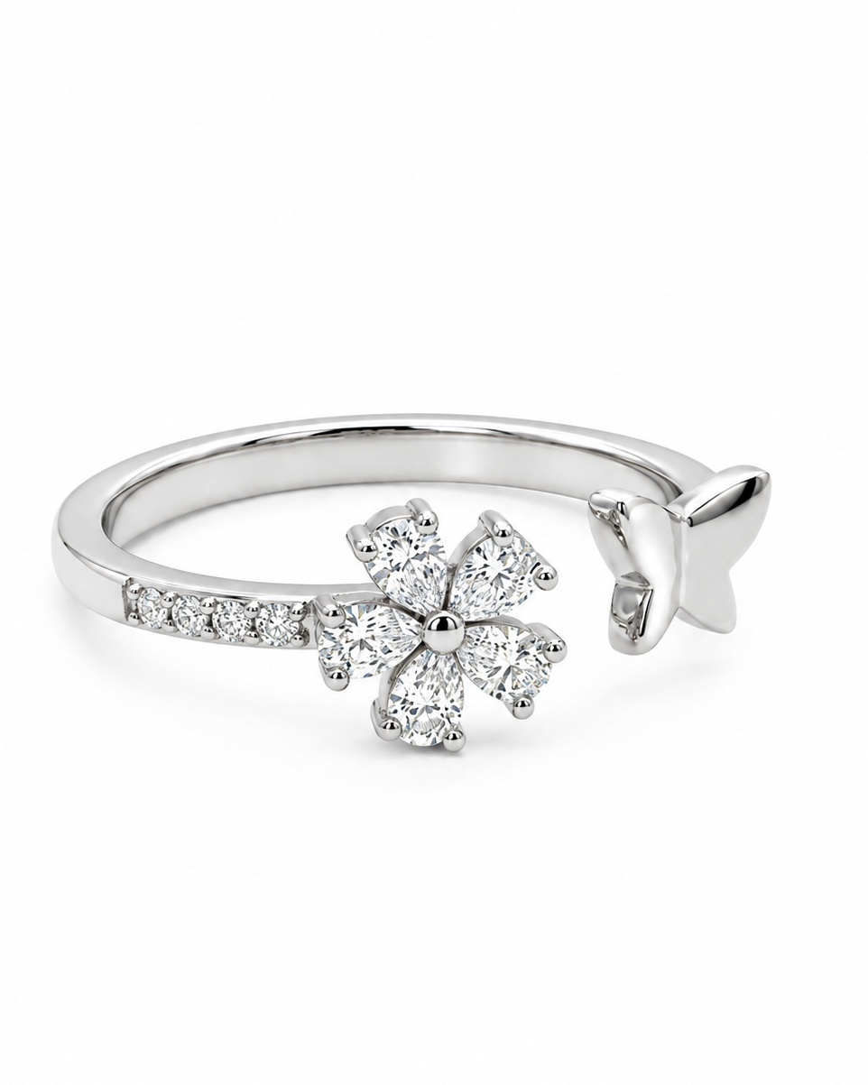 925 Sterling Silver Flower Ring#color_silver
