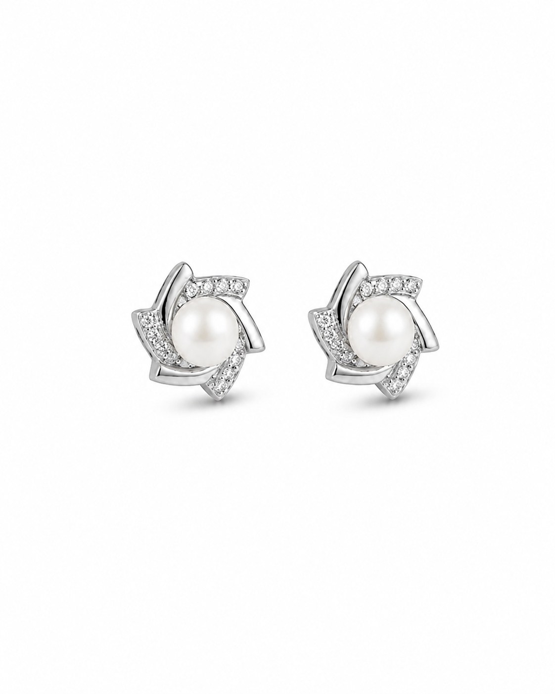 Celeste Pearl Bloom Stud Earrings #color_silver 