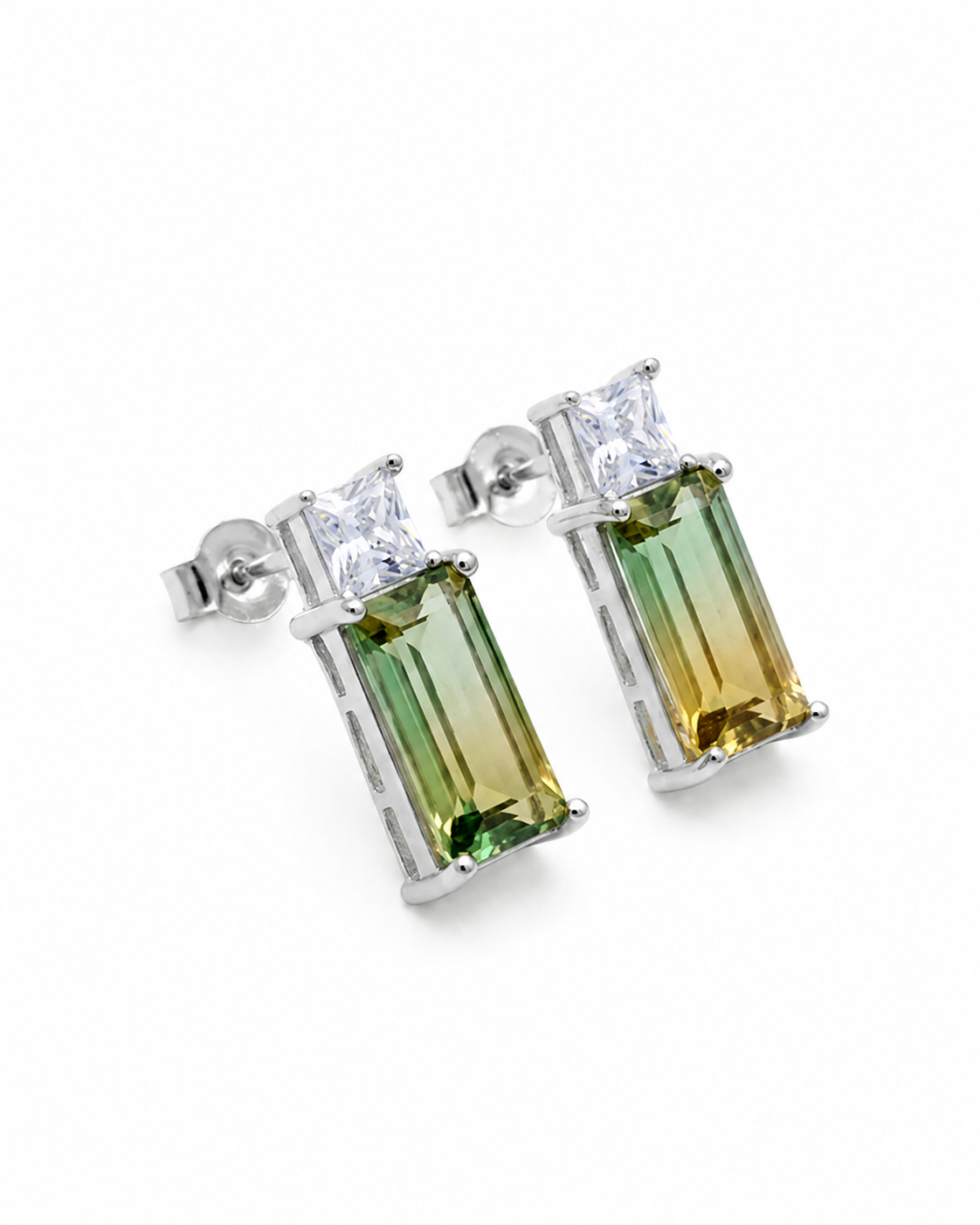 Green Gold Baguette Stud Earrings #color_silver